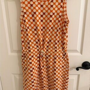 Orange and White Patterned Sleeveless Dress